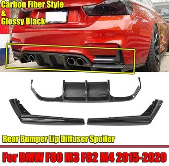 BMW M3 F80 M4 F82 diffuser. Glans zwart of carbon look