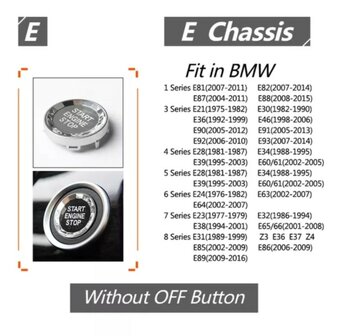 BMW E90 F30 E60 F10 E87 start stop knop crystal
