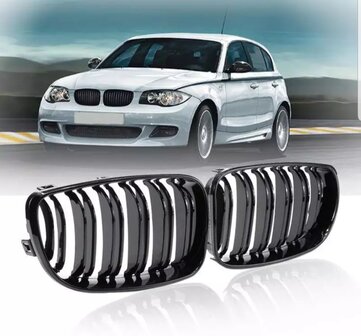 BMW E87 Glans zwarte M look grille dual slat facelift 2008-2011